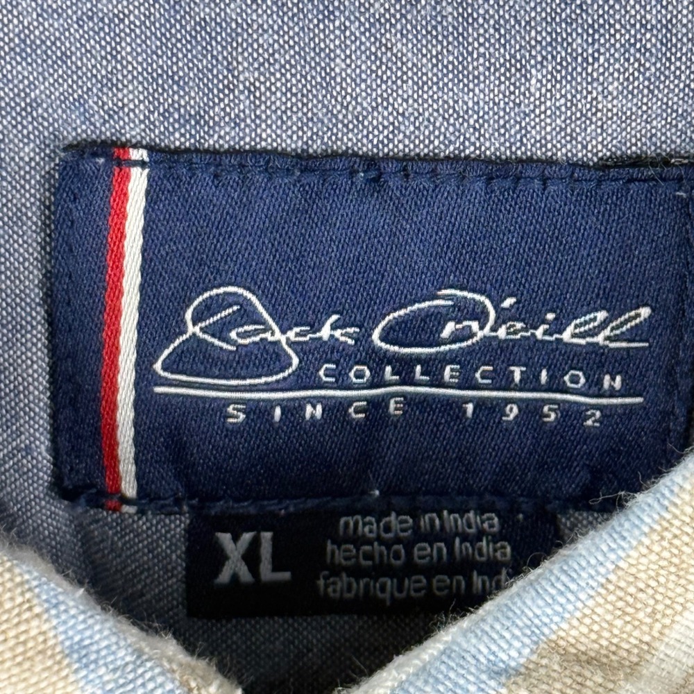 Jack O'Neill Collection Button Shirt Mens XL Grey Blue Striped Short Sleeve